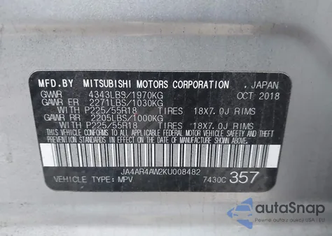 2019 Mitsubishi Outlander Sport 2.4 Gt from USA, damaged, VIN JA4AR4AW2KU008482